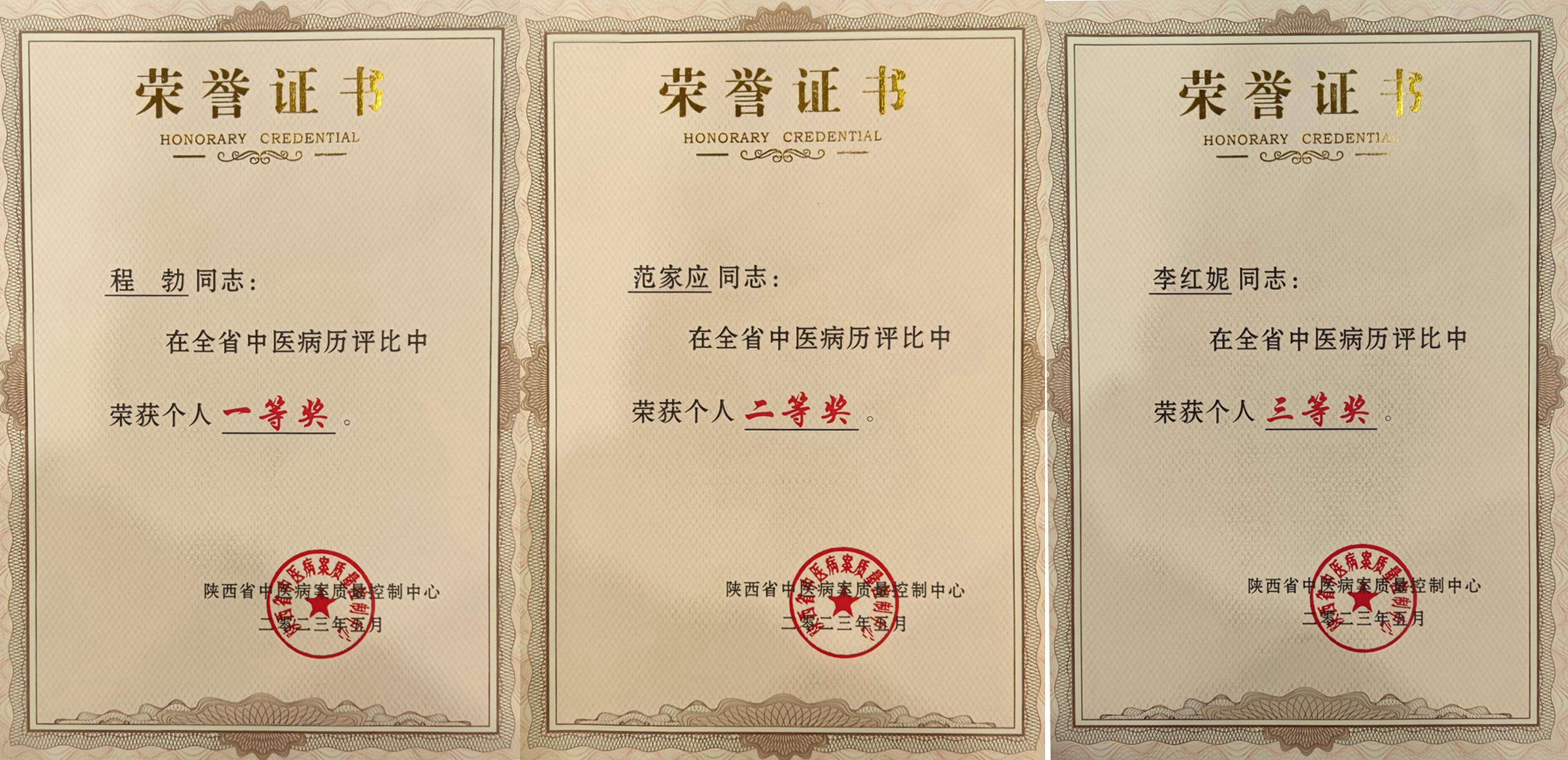 西安中医脑病医院在陕西省中医病历评比中获多项殊荣